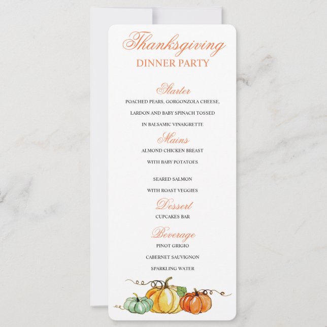 Thanksgiving Pumpkort för innermeny Inbjudningar (Framsida)