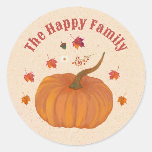 Thanksgiving pumpor faller blad/barr personifieras runt klistermärke