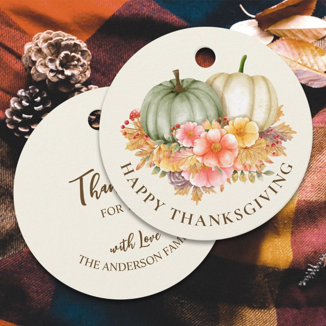 Thanksgiving Pumpor med blommigt höst Gåvor Etiketter (Skapare uppladdad)