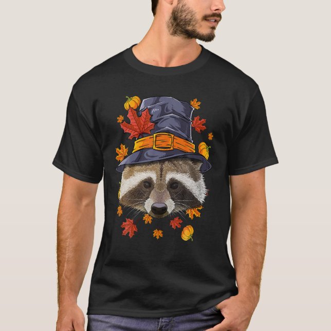 Thanksgiving Raccoon Pilgrim Costume Fall Hösten T Shirt (Framsida)