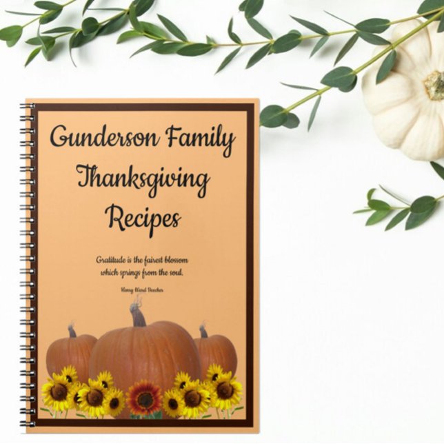 Thanksgiving Recipes Pumpkin Sunblommors Gratitude Anteckningsbok (Skapare uppladdad)