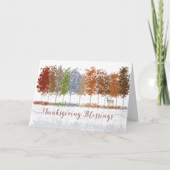 Thanksgiving Religiösa Blessings Träd och Hjort Kort (Framsida)
