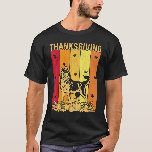 Thanksgiving Retro Alaska Malamute Hund Matching F T Shirt (Framsida)