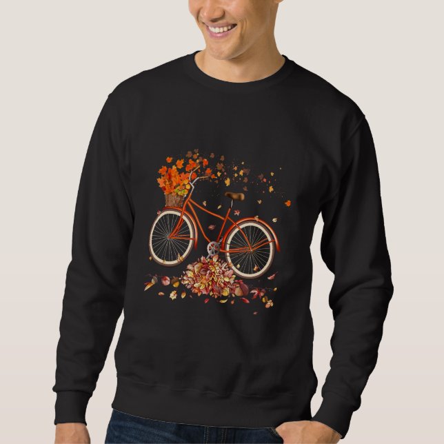 Thanksgiving Retro-cykel med vacker höst L Lång Ärmad Tröja (Framsida)
