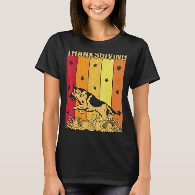 Thanksgiving Retro German Shepherd Hund Matching F T Shirt (Framsida)