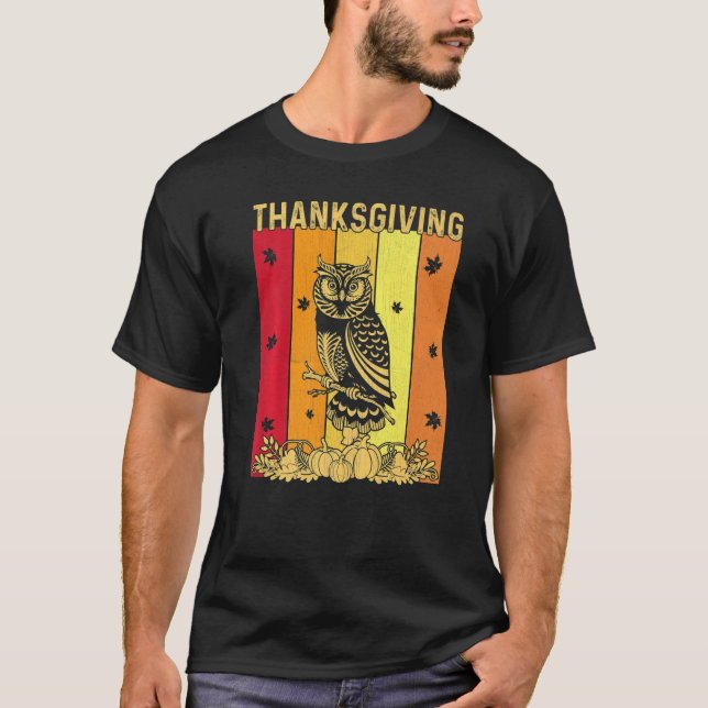 Thanksgiving Retro Owl Matching Family Pajamas T Shirt (Framsida)