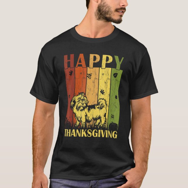Thanksgiving Retro Shih Tzu Hund Thanksgiving del T Shirt (Framsida)