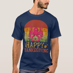 Thanksgiving Retro Stil Octopus Älskare Thanksgivi T Shirt