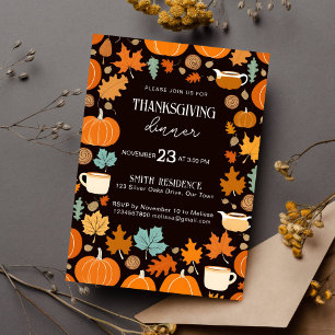 Thanksgiving retro stil pumkins maple löv inbjudningar