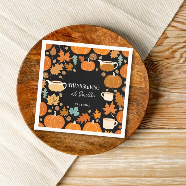 Thanksgiving retro stil pumkins maple löv pappersservett (Thanksgiving  thanksgiving dinner party tableware napkins friendsgiving napkins pumpkins fall theme)