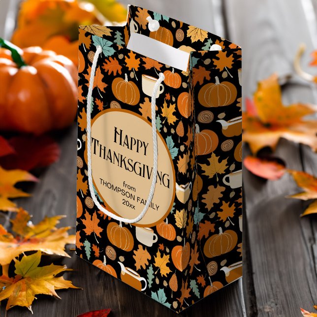 Thanksgiving retro stil pumpor löv favoriserar (Thanksgiving retro style pumpkins leaves favor small gift bag fall gift bag cute favor bag)