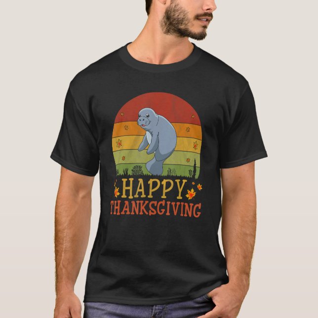 Thanksgiving Retro Style Manatee Thanksgiving Part T Shirt (Framsida)