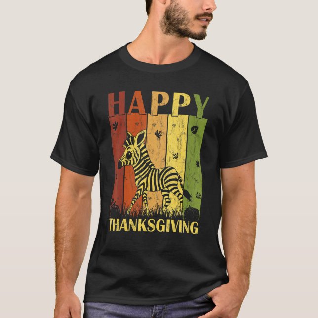 Thanksgiving Retro Zebra Thanksgiving Party T Shirt (Framsida)