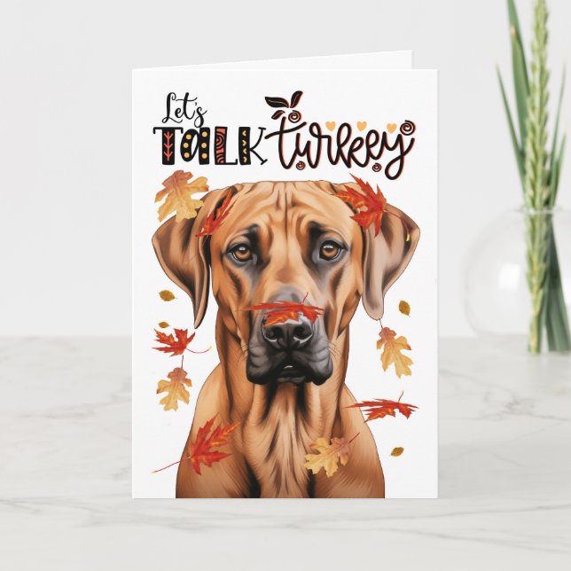 Thanksgiving Ridgeback-Hund Lets Prata med Turkiet Helgkort (Framsida)