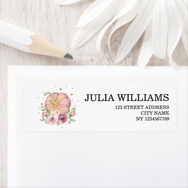 Thanksgiving Rosa Pumpkin Returadress Etikett (Insitu)