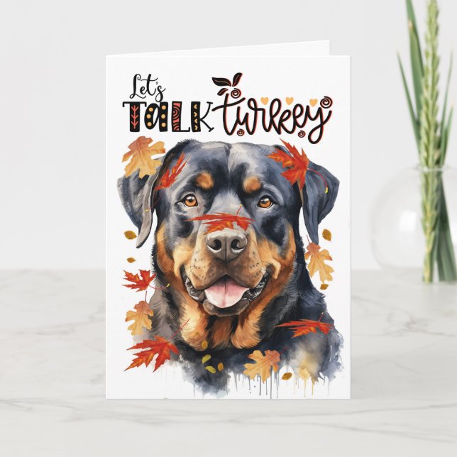 Thanksgiving Rottweiler Hund Lets Prata Turkiet Helgkort (Framsida)