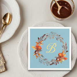 Thanksgiving Rustic Blommigts Monogram Anpassnings Pappersservett