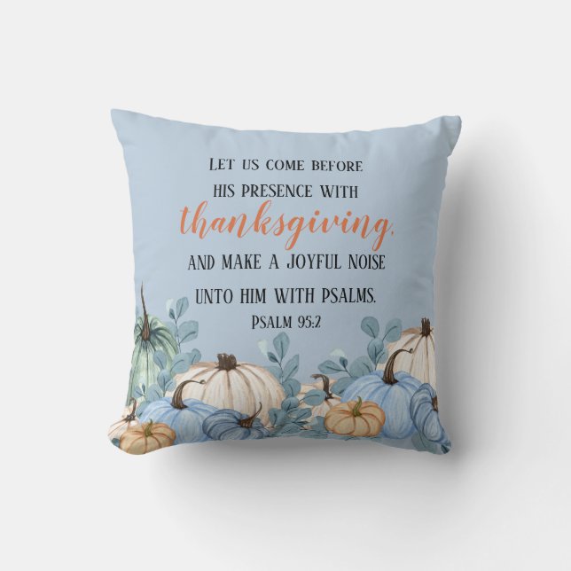 Thanksgiving Rustic Blue Pumpkins Scripture Kudde (Framsida)