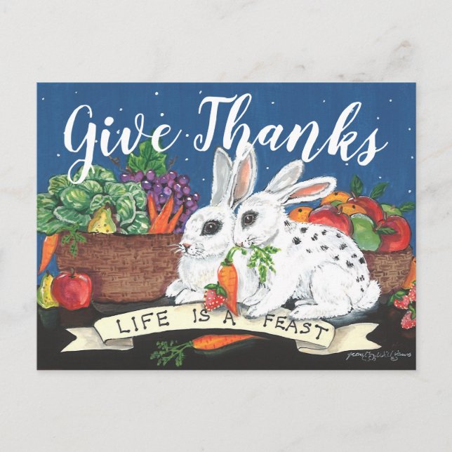 Thanksgiving Rustic Bunny Rabbit Feast Cute Tack Helg Vykort (Framsida)