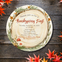 Thanksgiving Rustic Carved Wood-inbjudan