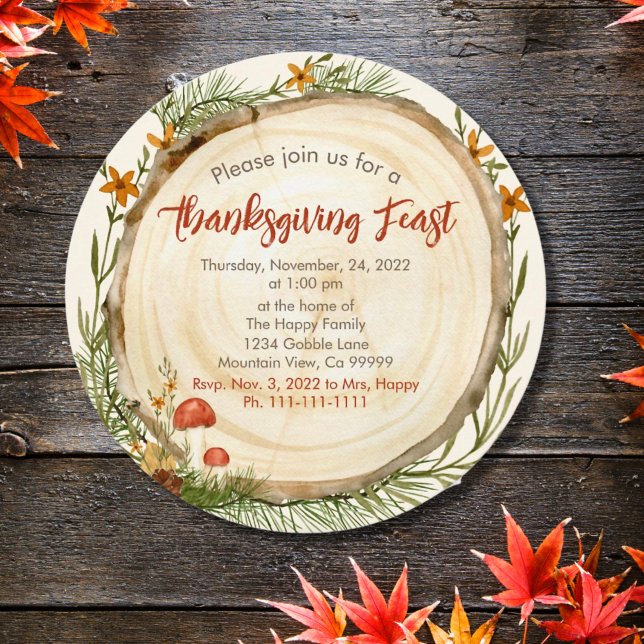 Thanksgiving Rustic Carved Wood-inbjudan Inbjudningar (Skapare uppladdad)