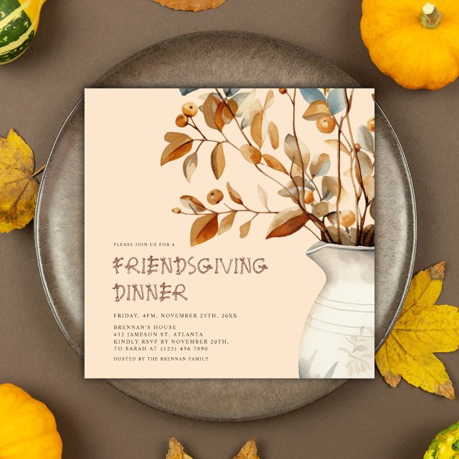 Thanksgiving Rustic Watercolor Fall Friendsgiving Inbjudningar (Thanksgiving Rustic Watercolor Fall Friendsgiving Invitation)