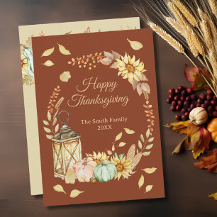 Thanksgiving Rustiskt vattenfärgat plattfärgkort f Julkort