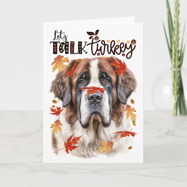 Thanksgiving Saint Bernard Hund Lets Tala Turkiet Helgkort (Framsida)