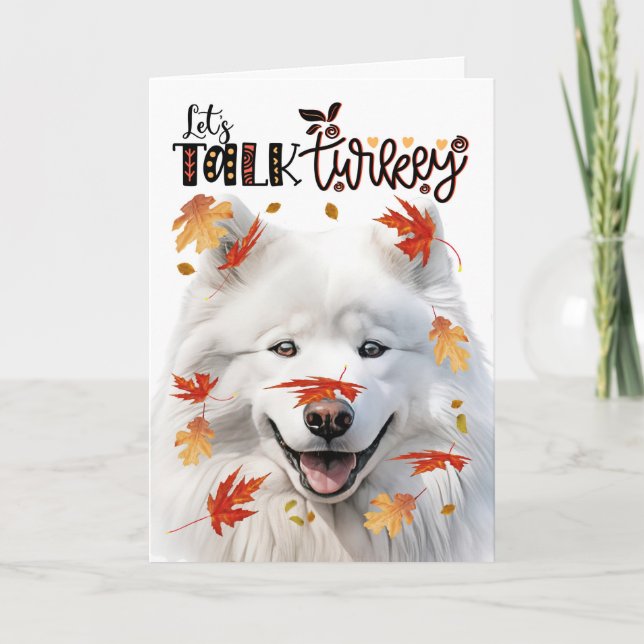 Thanksgiving Samoyed Hund Lets Prata Turkiet Helgkort (Framsida)