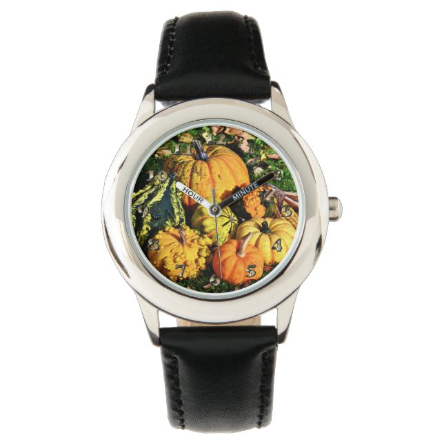 Thanksgiving Scene med Pumpkins-Maj-Gourds Armbandsur (Framsida)