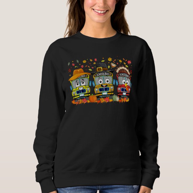 Thanksgiving School Bus Driver Autumn Turkey Back  T Shirt (Framsida)