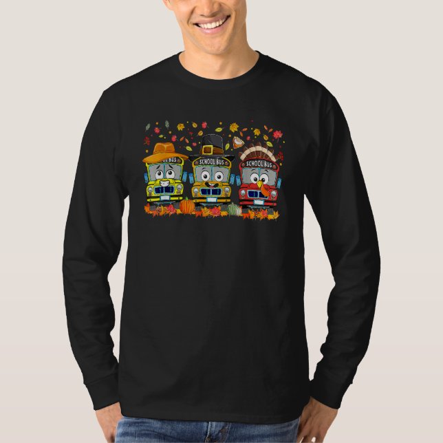 Thanksgiving School Bus Driver Autumn Turkey Back  T Shirt (Framsida)