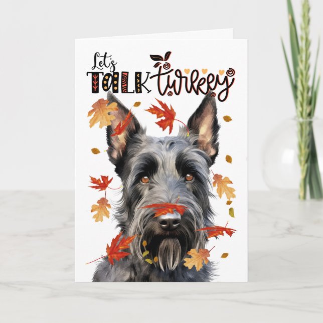 Thanksgiving Scottish Terrier Hund Lets Talk Turke Helgkort (Framsida)