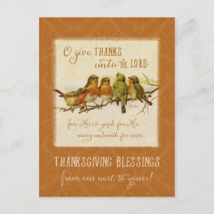 Thanksgiving Scripture Birds - Vintage Reproductio Helg Vykort