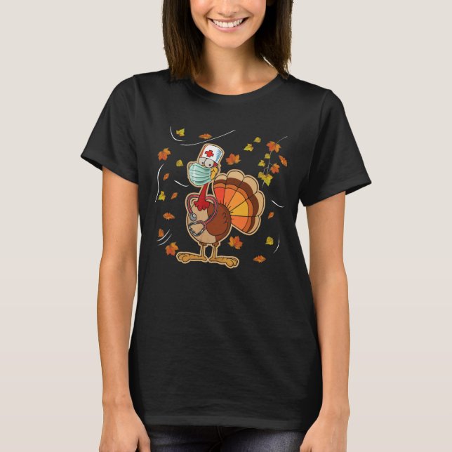 Thanksgiving SCrub Toppar Kvinnor Turkiet Nurse T Shirt (Framsida)