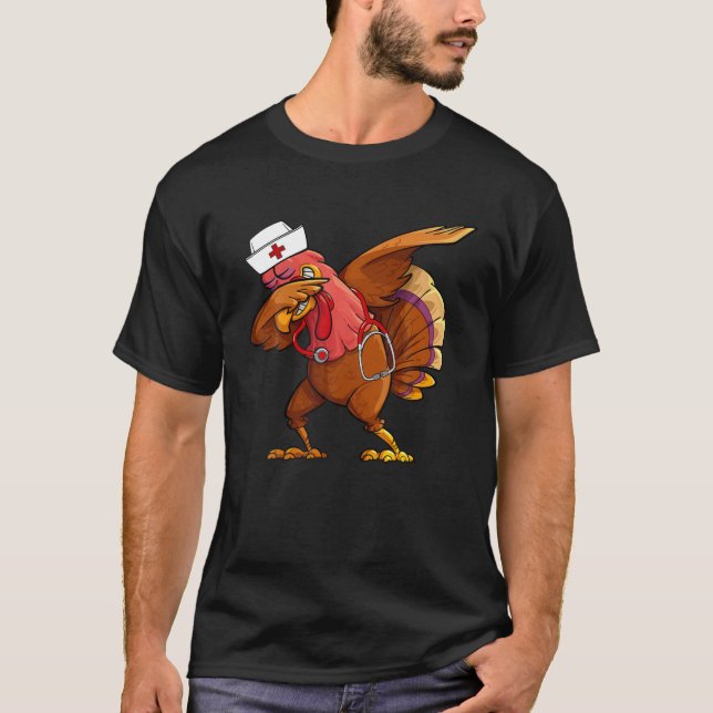 Thanksgiving SCrub Toppar Turkiet Dabbing Nurse Ho T Shirt (Framsida)