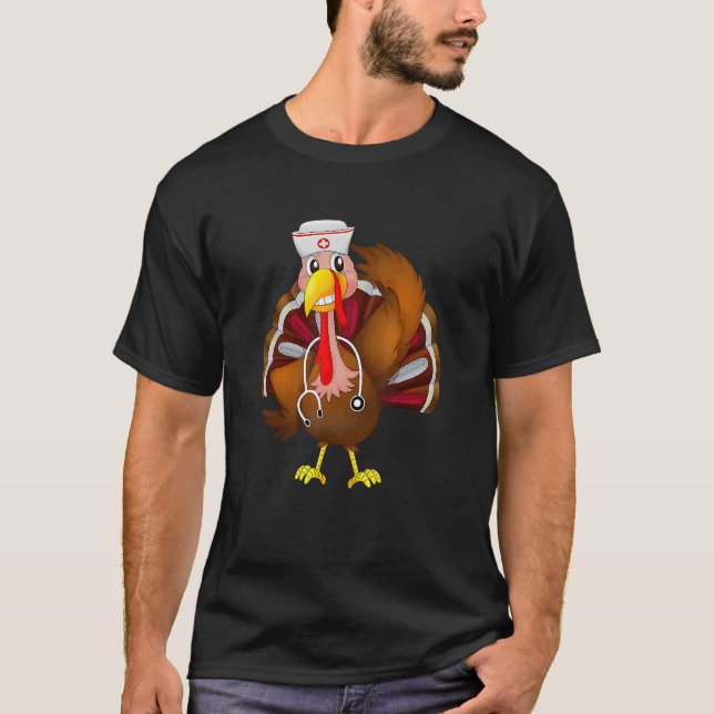 Thanksgiving Scrub Tops Women Turkey Nurse Holiday T Shirt (Framsida)