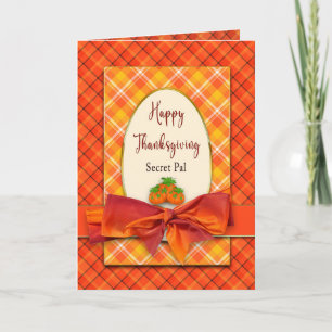 Thanksgiving Secret Pal Orange Plaids och Bow Card Kort