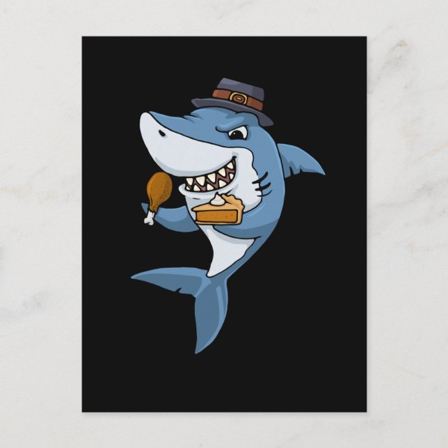 Thanksgiving Shark Gift Pumpkin Paj Thanksgiving Vykort (Framsida)