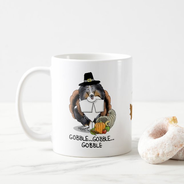 Thanksgiving Shetland Sheepdog (blå merle) Kaffemugg (Med munk)