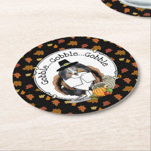 Thanksgiving Shetland Sheepdog (blå merle) Underlägg Papper Rund