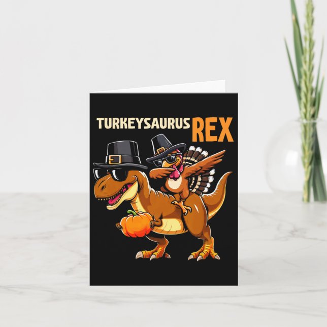 Thanksgiving Shirt För barn Turkeysaurus Rex Dinos Kort (Framsida)