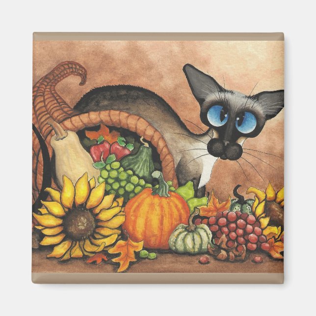Thanksgiving Siamese Cat by Bihrle Magnet (Framsidan)