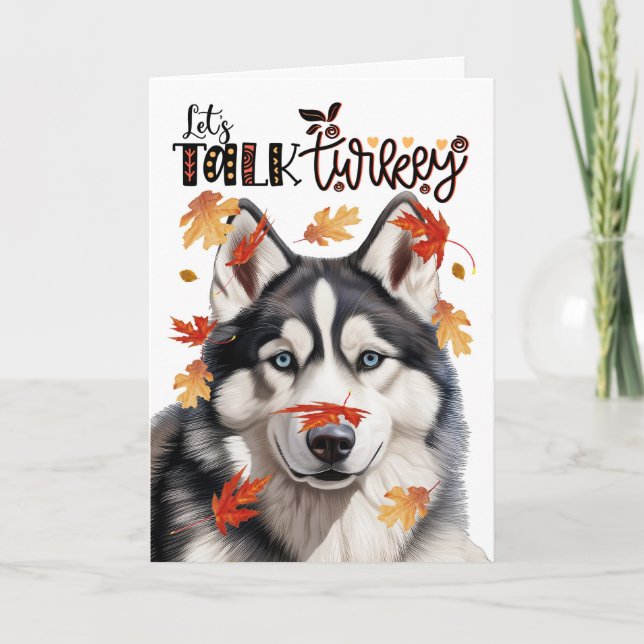Thanksgiving Siberian husky Hund Lets Prata med Tu Helgkort (Framsida)