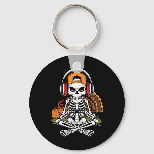 Thanksgiving Skeleton Gamer Video Gaming Boys Men  Nyckelring (Framsida)