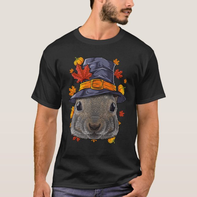 Thanksgiving Squirrel Pilgrim Costume Fall Autumn T Shirt (Framsida)
