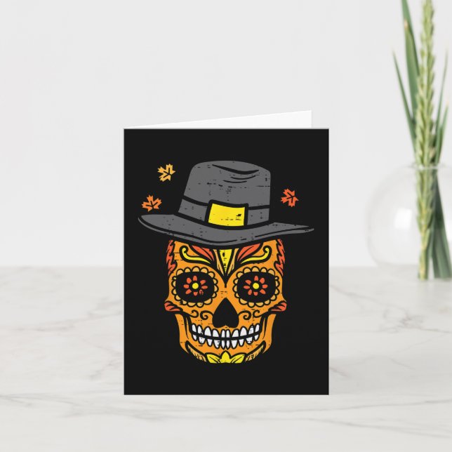 Thanksgiving Sugar Skull Pilgrim Fall Mexikanska M Kort (Framsida)