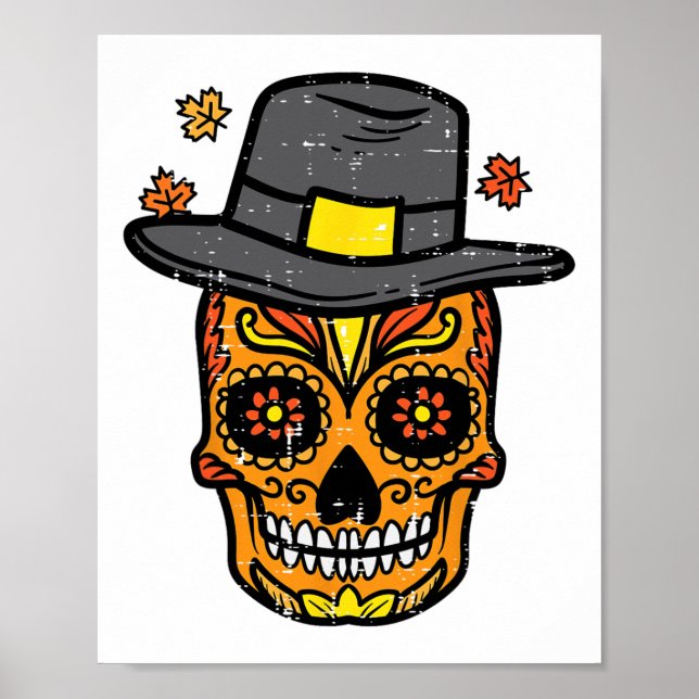 Thanksgiving Sugar Skull Pilgrim Fall Mexikanska M Poster (Framsidan)