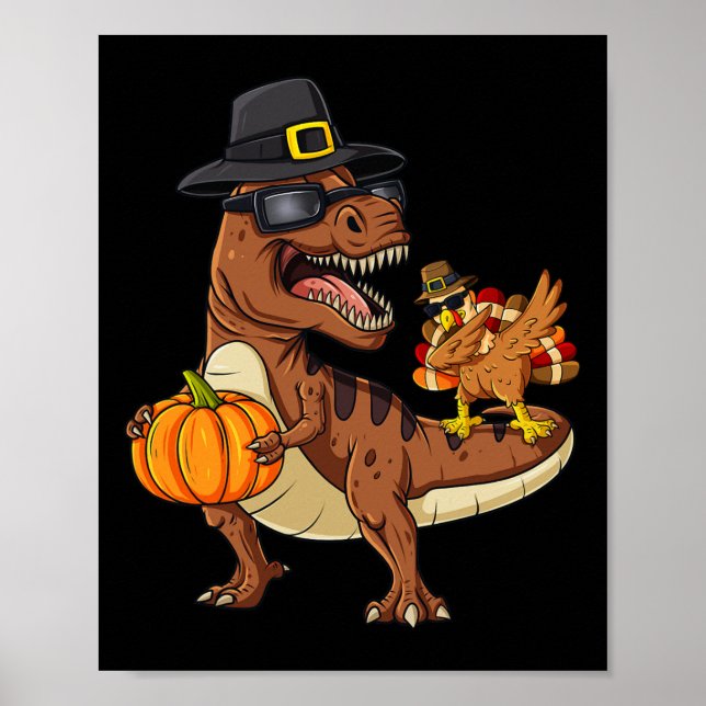 Thanksgiving T Rex Dabbing Turkey Roligt Boys Girl Poster (Framsidan)