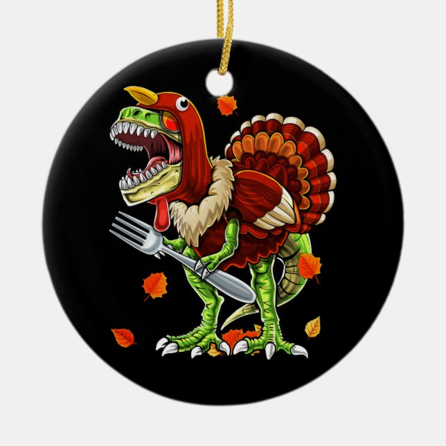 Thanksgiving T Rex Dinosaur Funny Turkey Costume Julgransprydnad Keramik (Framsidan)